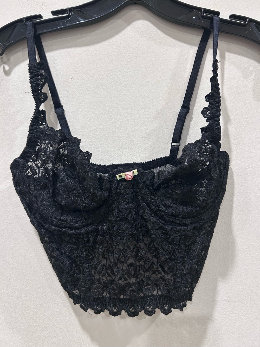 Vintage Victoria’s Secret Black Lace Longline Bralette with Bow Accent. Size 34B